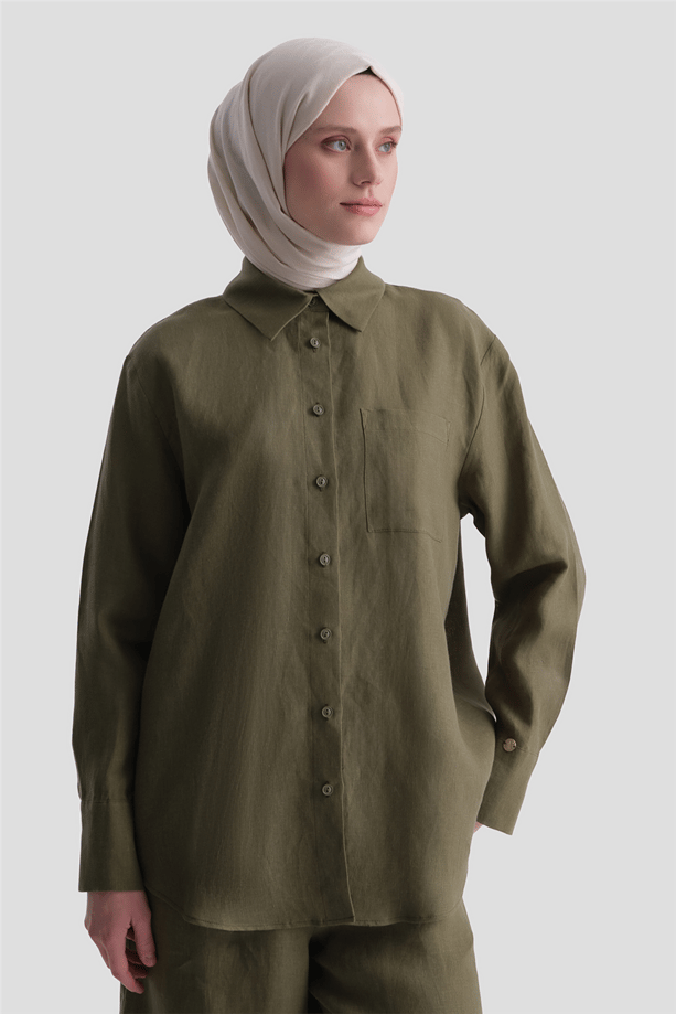 Keten Oversize Tunik Haki