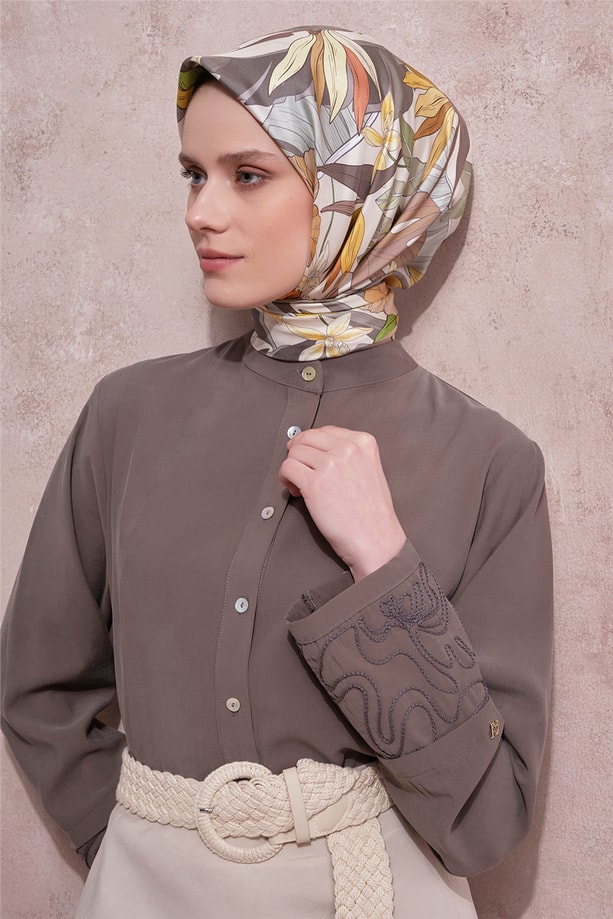 Kolları Nakışlı Tunik Haki