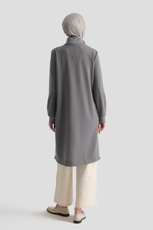 Fermuar Detaylı Basic Tunik Gri