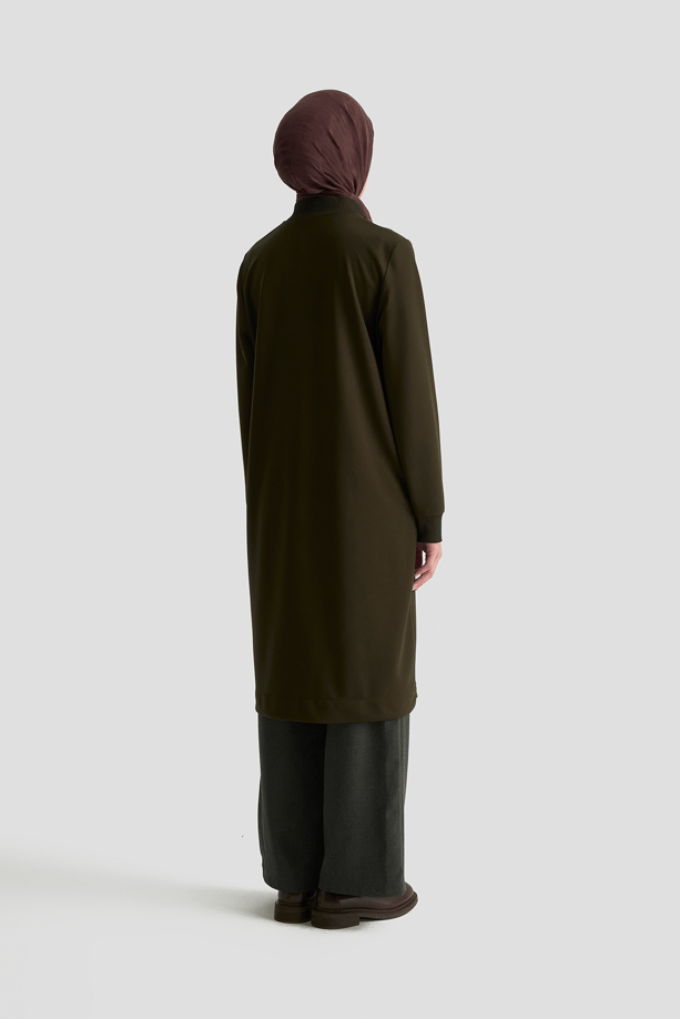 Fermuar Detaylı Basic Tunik Koyu Yeşil