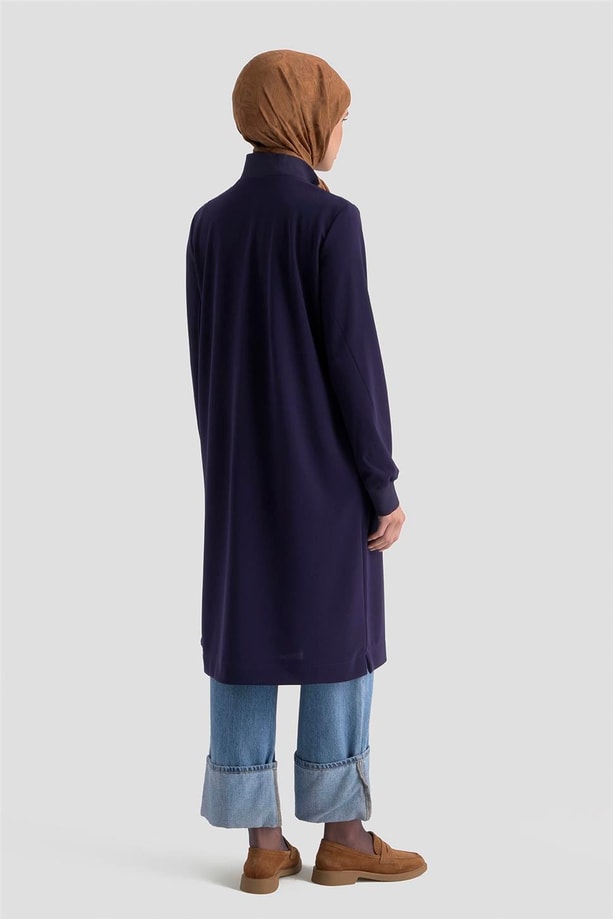 Fermuar Detaylı Basic Tunik Lacivert