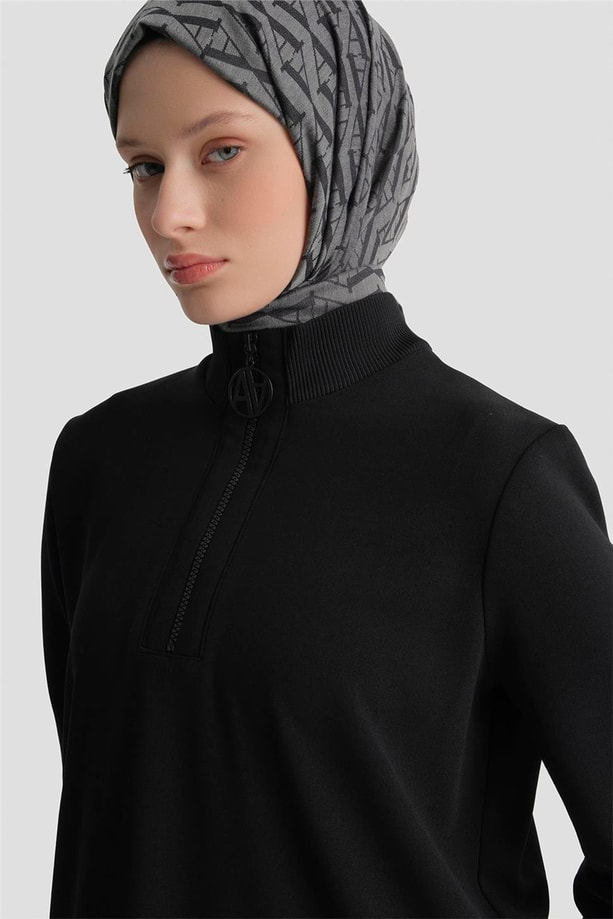 Fermuar Detaylı Basic Tunik Siyah