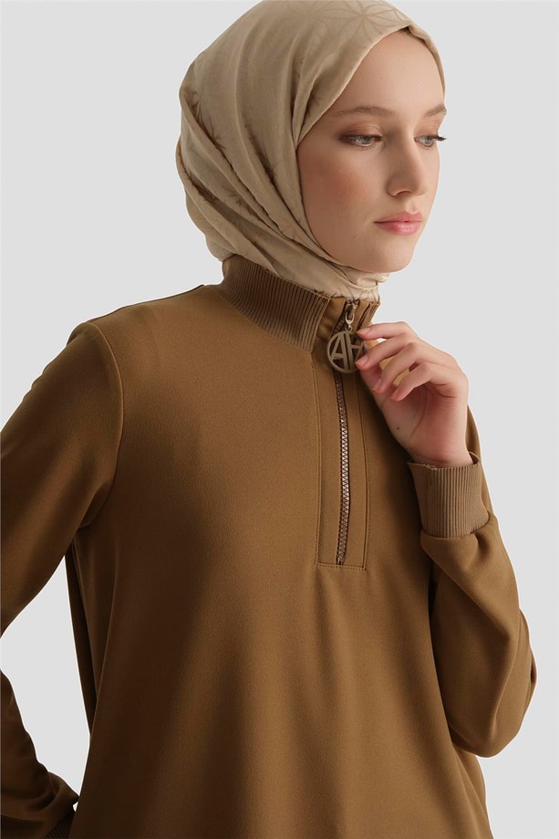 Fermuar Detaylı Basic Tunik TARÇIN