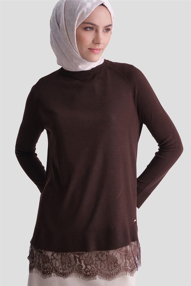 Dantelli Rayon Tunik Acı kahve