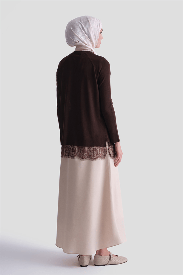 Dantelli Rayon Tunik Acı Kahve