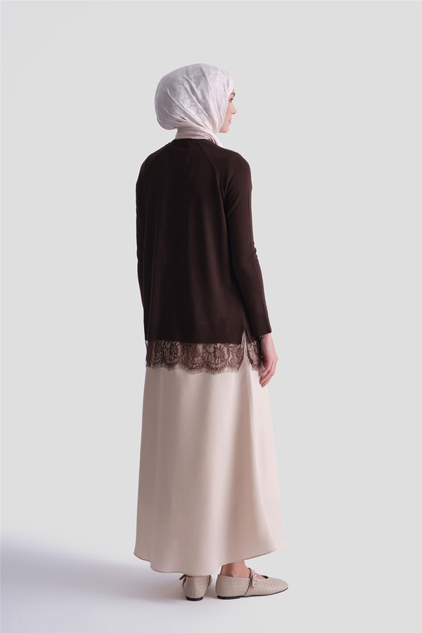 Dantelli Rayon Tunik Acı kahve