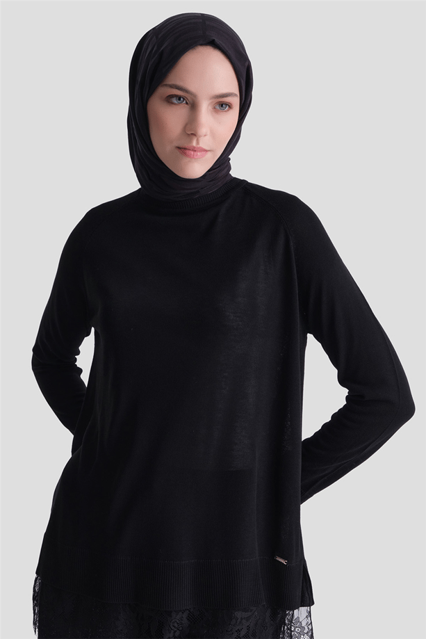 Dantelli Rayon Tunik Siyah