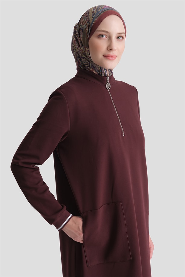 Cep Detaylı Basic Tunik Bordo 