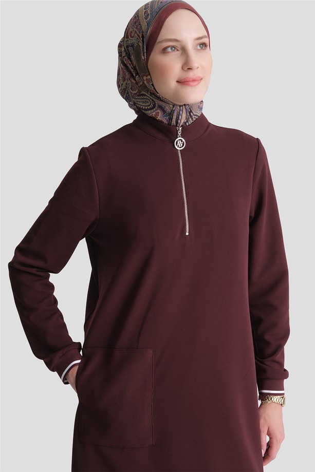 Cep Detaylı Basic Tunik Bordo 