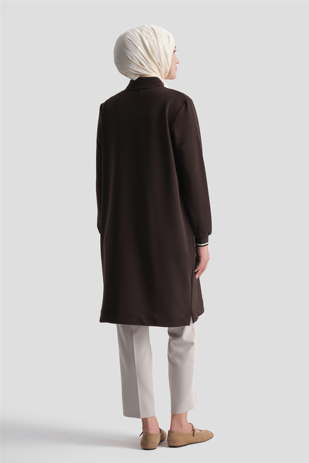 Cep Detaylı Basic Tunik Kahverengi 