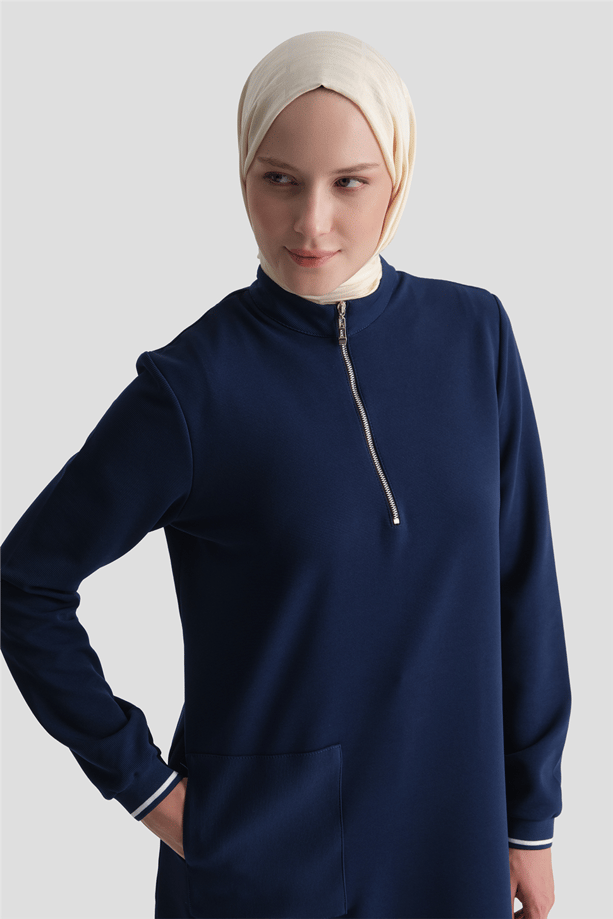 Cep Detaylı Basic Tunik Lacivert 