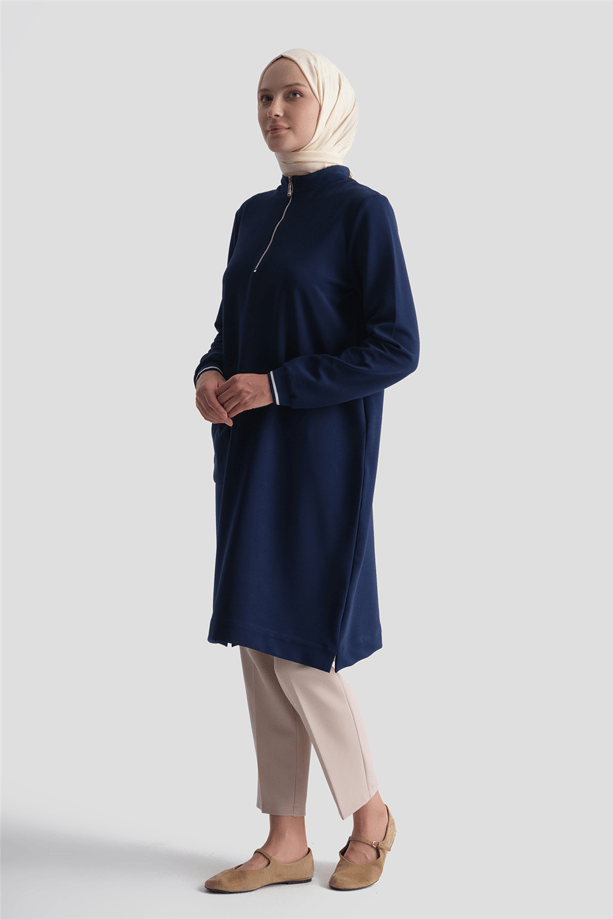 Cep Detaylı Basic Tunik Lacivert 
