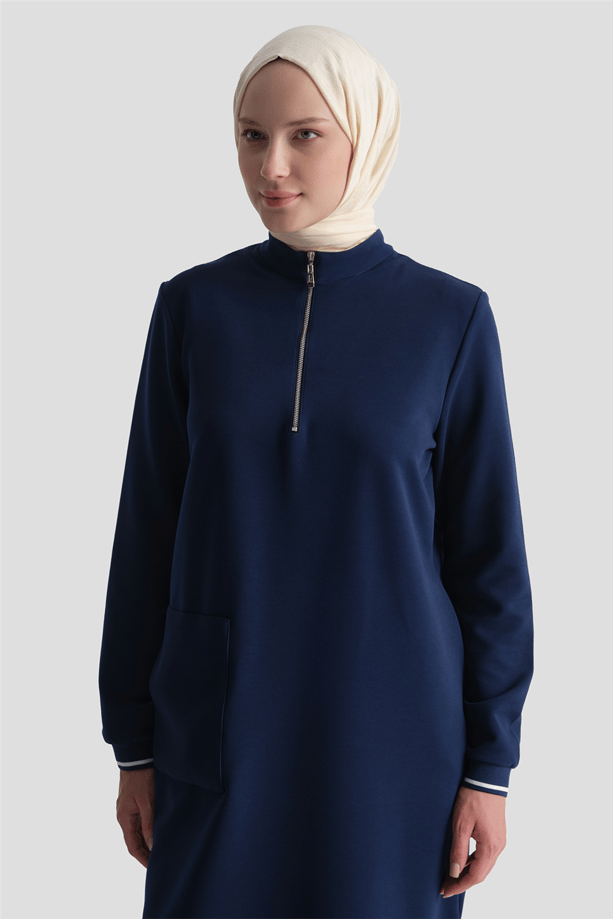 Cep Detaylı Basic Tunik Lacivert 