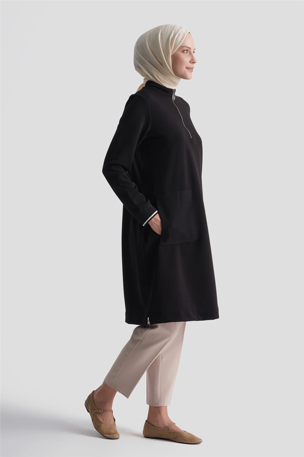 Cep Detaylı Basic Tunik Siyah 