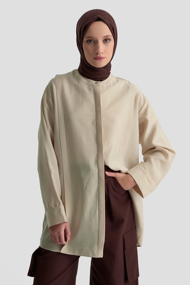 Hakim Yaka Lyocell Tunik Kum