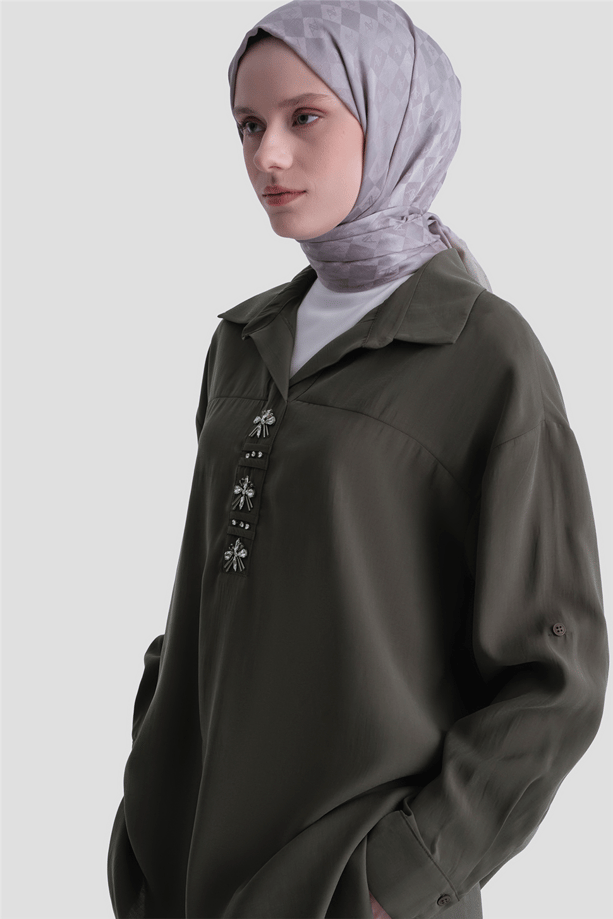 Taş İşlemeli Tunik Haki