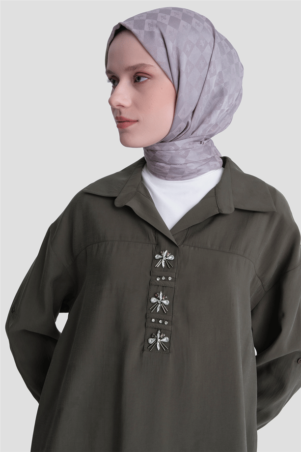 Taş İşlemeli Tunik Haki