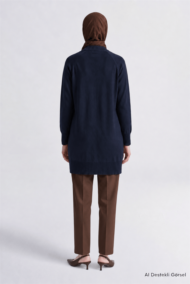 Yüksek Yaka Basic Triko Tunik Lacivert 