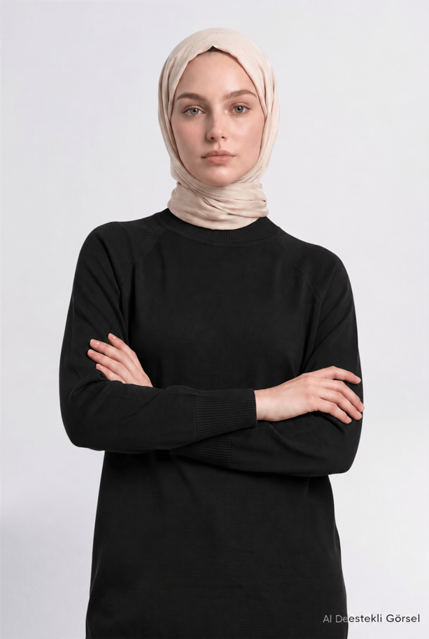 Yüksek Yaka Basic Triko Tunik Siyah 