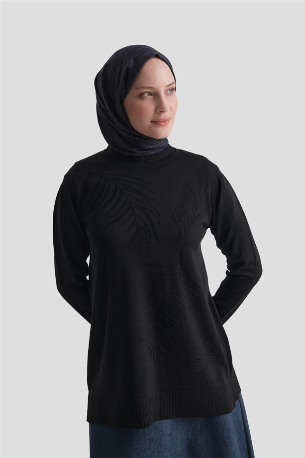 Jakar Desenli Triko Tunik Siyah 