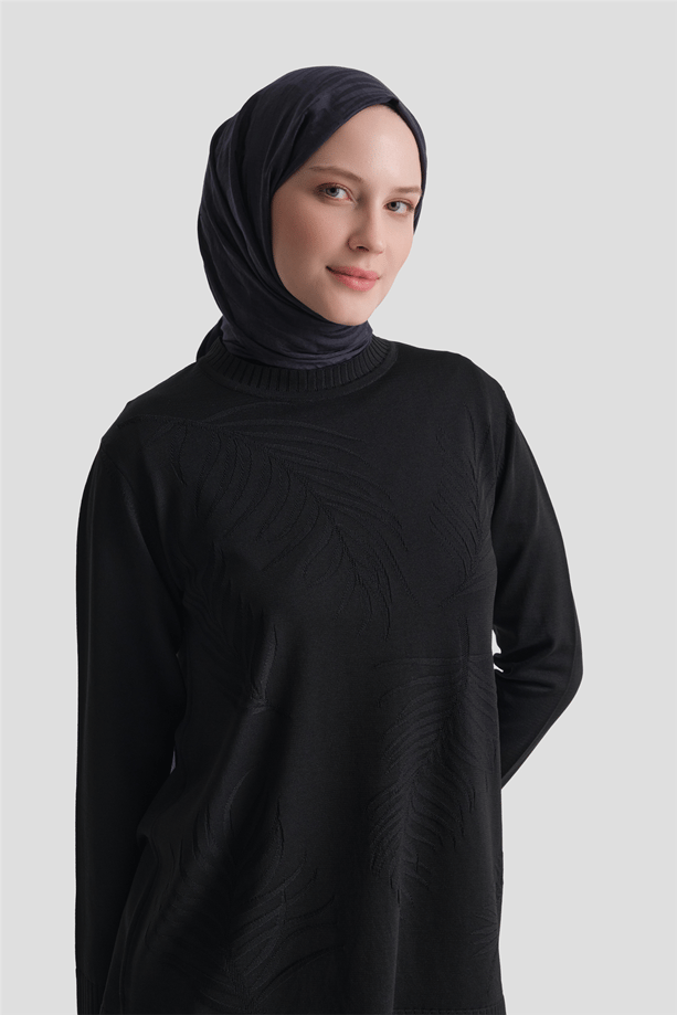 Jakar Desenli Triko Tunik Siyah 
