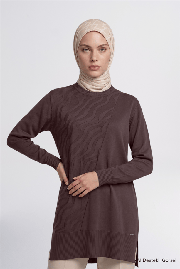 Zebra Desenli Triko Tunik Acı Kahve