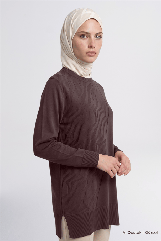 Zebra Desenli Triko Tunik Acı Kahve