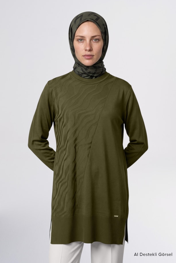 Zebra Desenli Triko Tunik Haki 