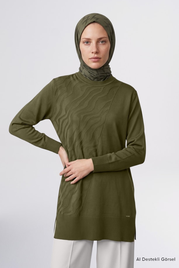 Zebra Desenli Triko Tunik Haki 