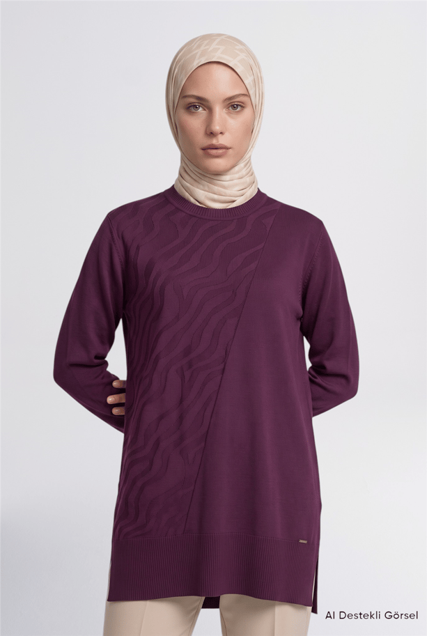 Zebra Desenli Triko Tunik Mürdüm