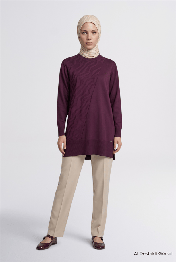 Zebra Desenli Triko Tunik Mürdüm