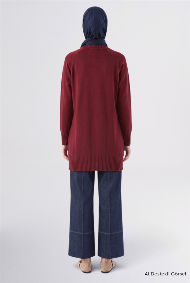 Jakarlı Triko Tunik Bordo