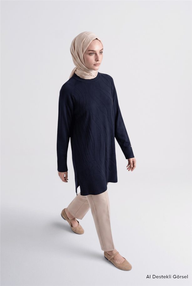 Jakarlı Triko Tunik Lacivert