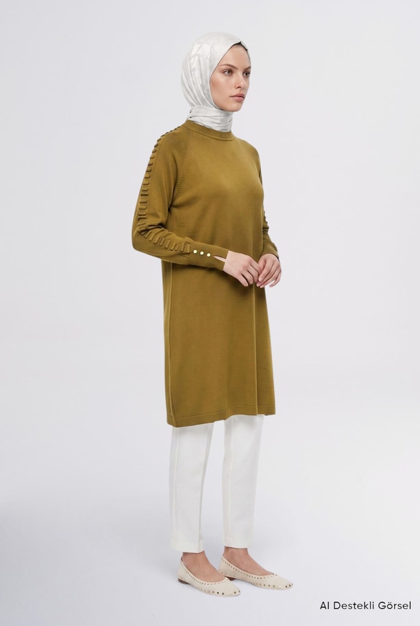 Reglan Kol Triko Tunik Yağ Yeşili 