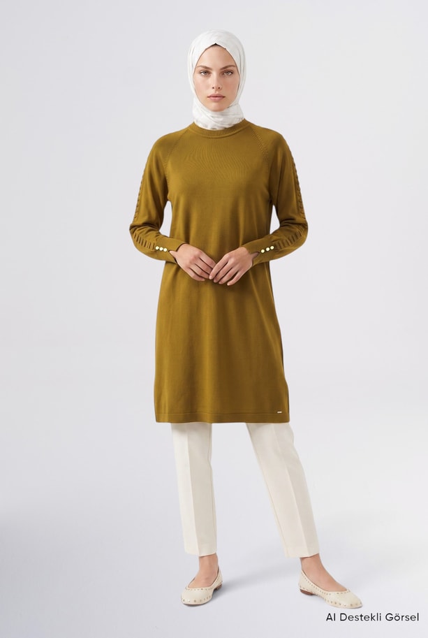 Reglan Kol Triko Tunik Yağ Yeşili 