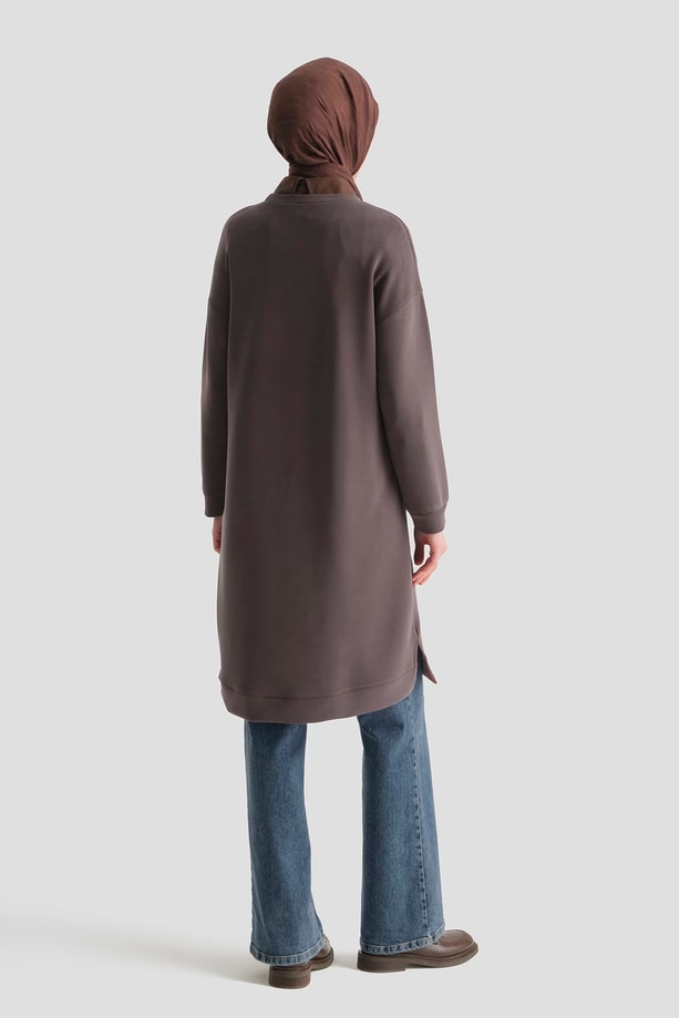 Modal Karışımlı Basic Tunik Acı Kahve