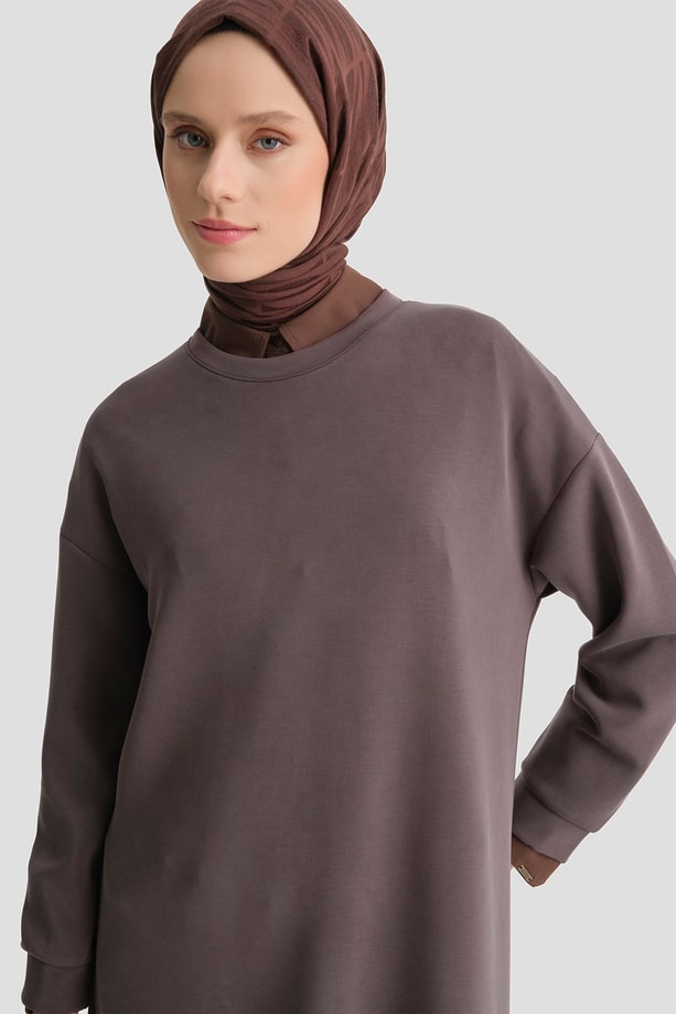 Modal Karışımlı Basic Tunik Acı Kahve