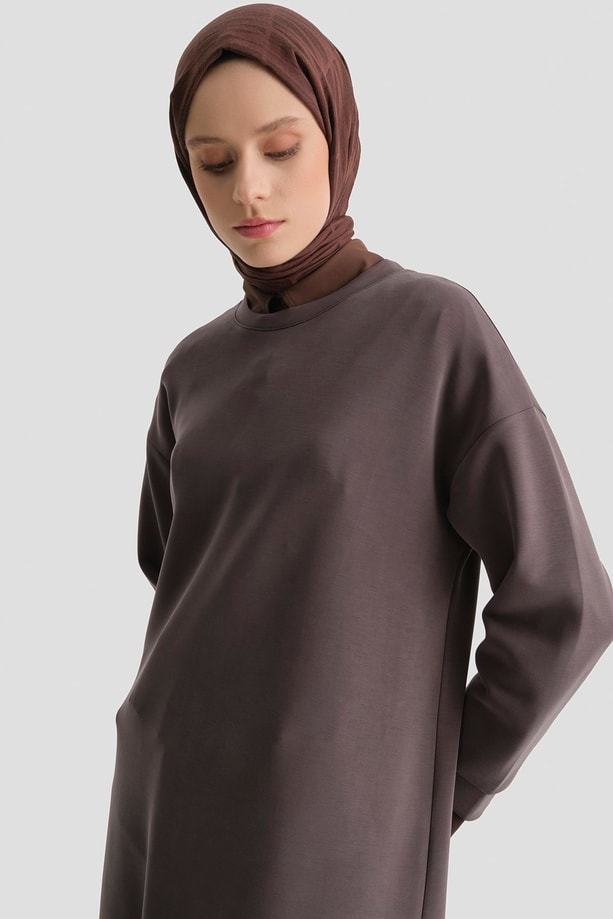 Modal Karışımlı Basic Tunik Acı Kahve