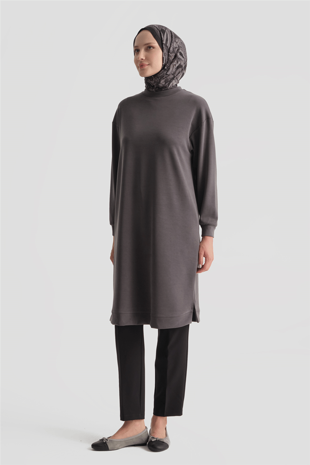 Modal Karışımlı Basic Tunik Antrasit