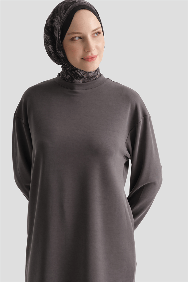 Modal Karışımlı Basic Tunik Antrasit