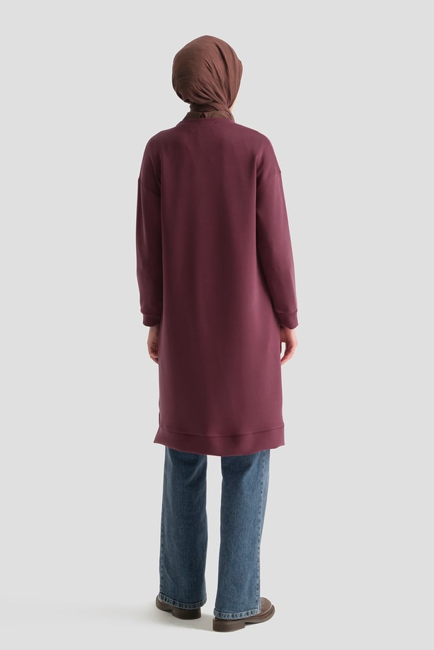 Modal Karışımlı Basic Tunik Bordo