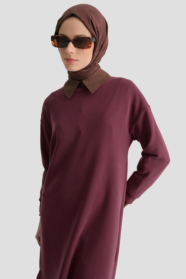 Modal Karışımlı Basic Tunik Bordo