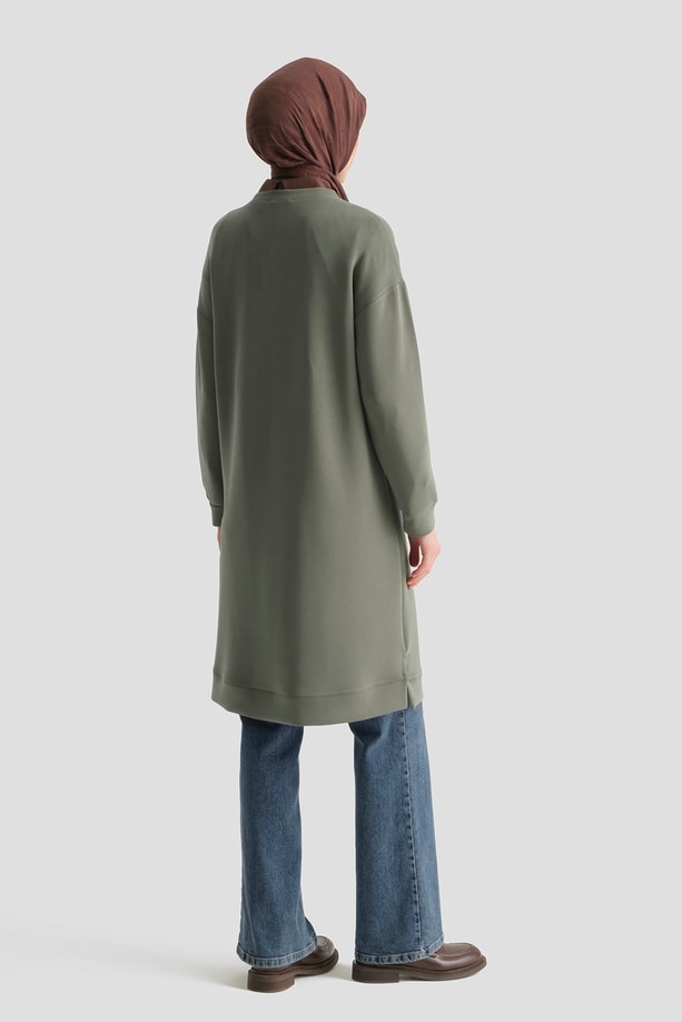 Modal Karışımlı Basic Tunik Haki