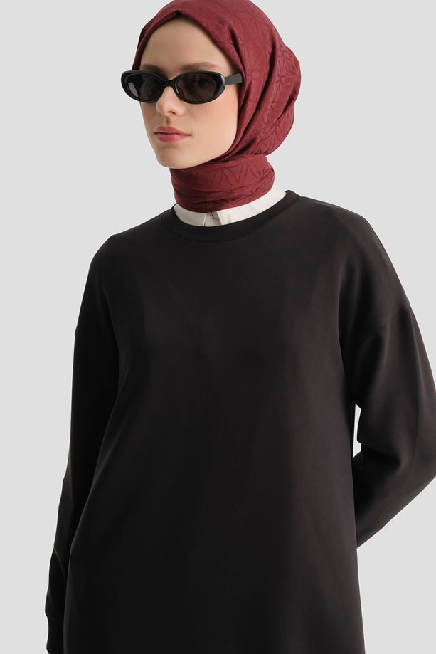 Modal Karışımlı Basic Tunik Siyah