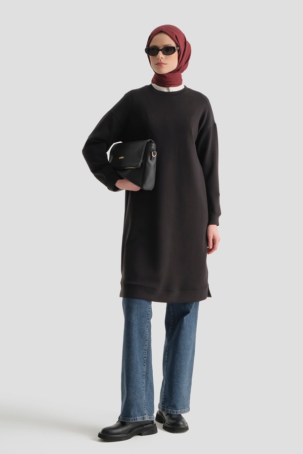 Modal Karışımlı Basic Tunik Siyah