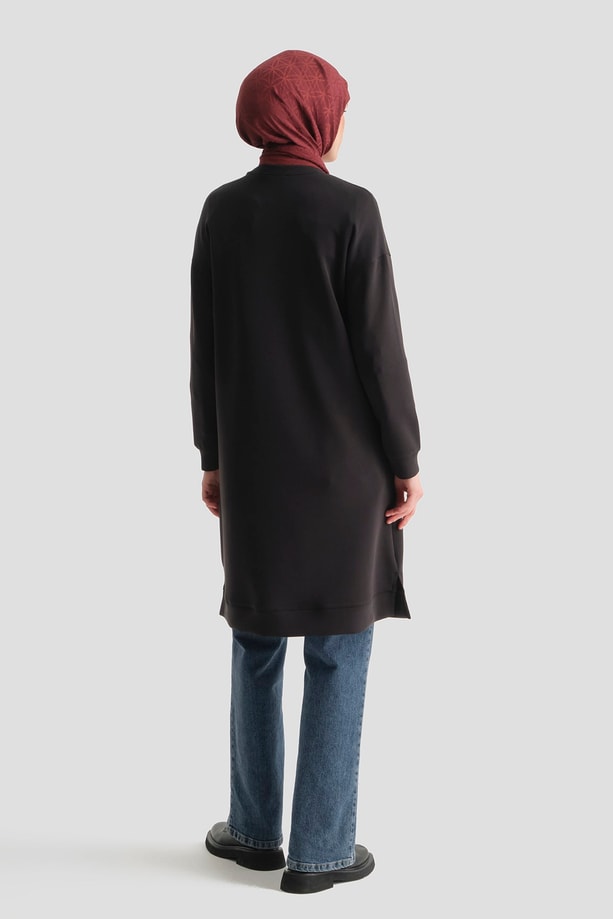 Modal Karışımlı Basic Tunik Siyah