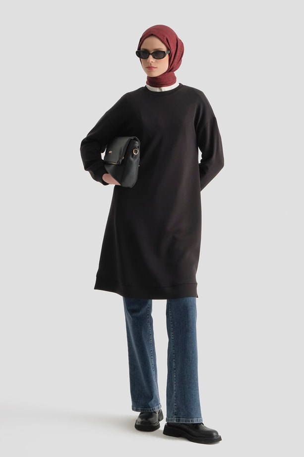 Modal Karışımlı Basic Tunik Siyah