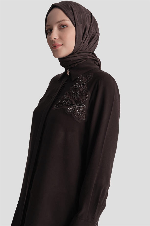Aplike Detaylı Tunik Acı Kahve 