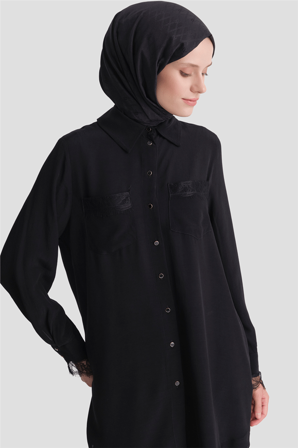 Dantel Detaylı Tunik Siyah