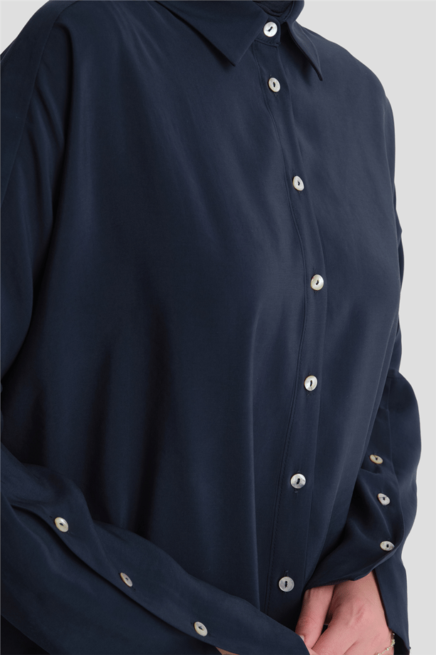 Kolları Düğmeli Rayon Tunik Lacivert 